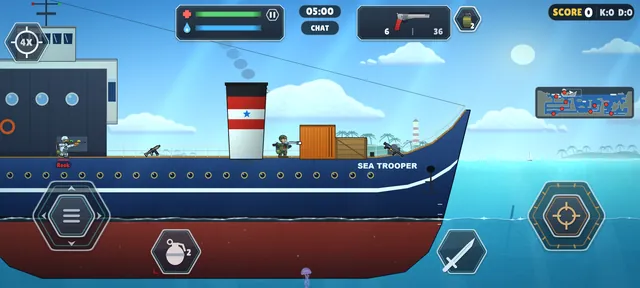Gameplay on the Deep Sea map with a ship on the water