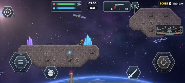 Gameplay on Space Station with crystals and stars